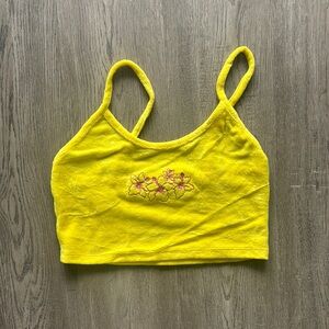 Urban Outfitters Yellow Hibiscus Terry Floral Embroidered Crop Top